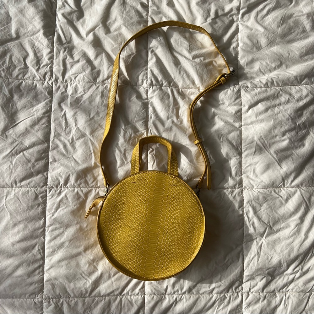 Street Level Mustard Yellow Alligator Texture Round Crossbody Bag